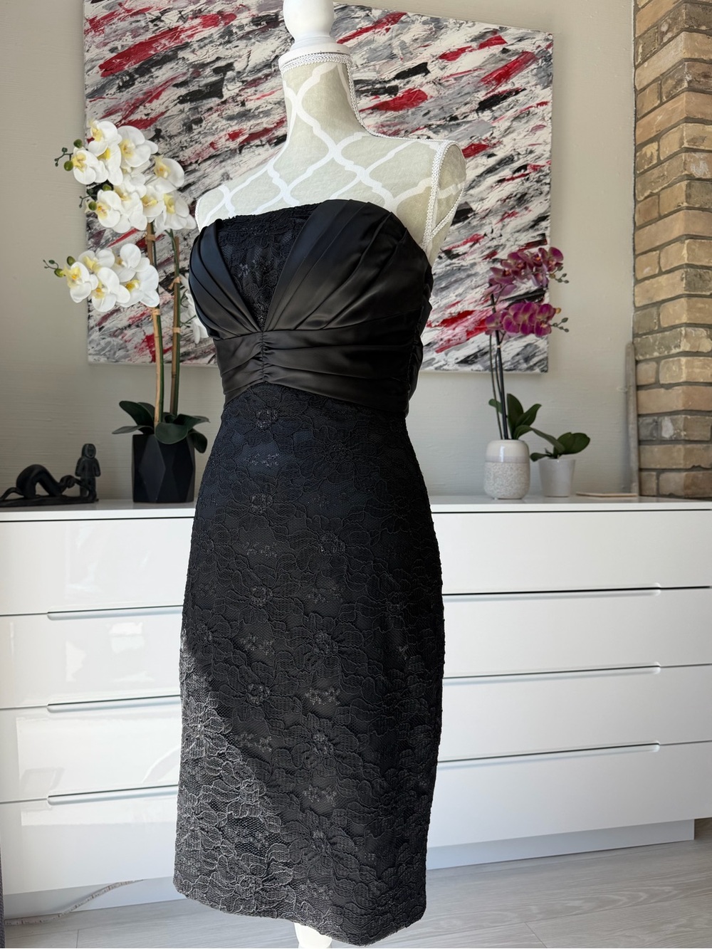 Le Chateau Black Strapless Lace Dress M | Cocktail Formal Party